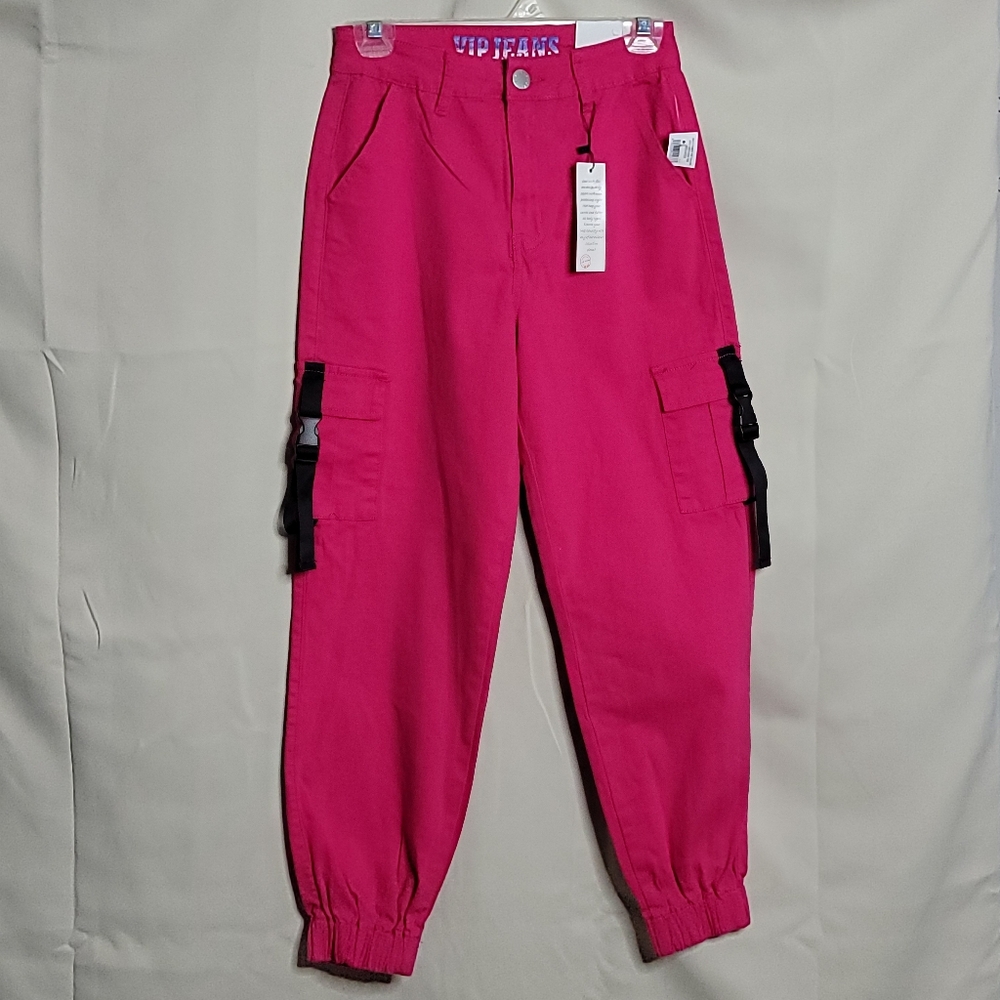 V.I.P. Jeans Girls' Cargo Strap Pants Size  5/6 Pink Color